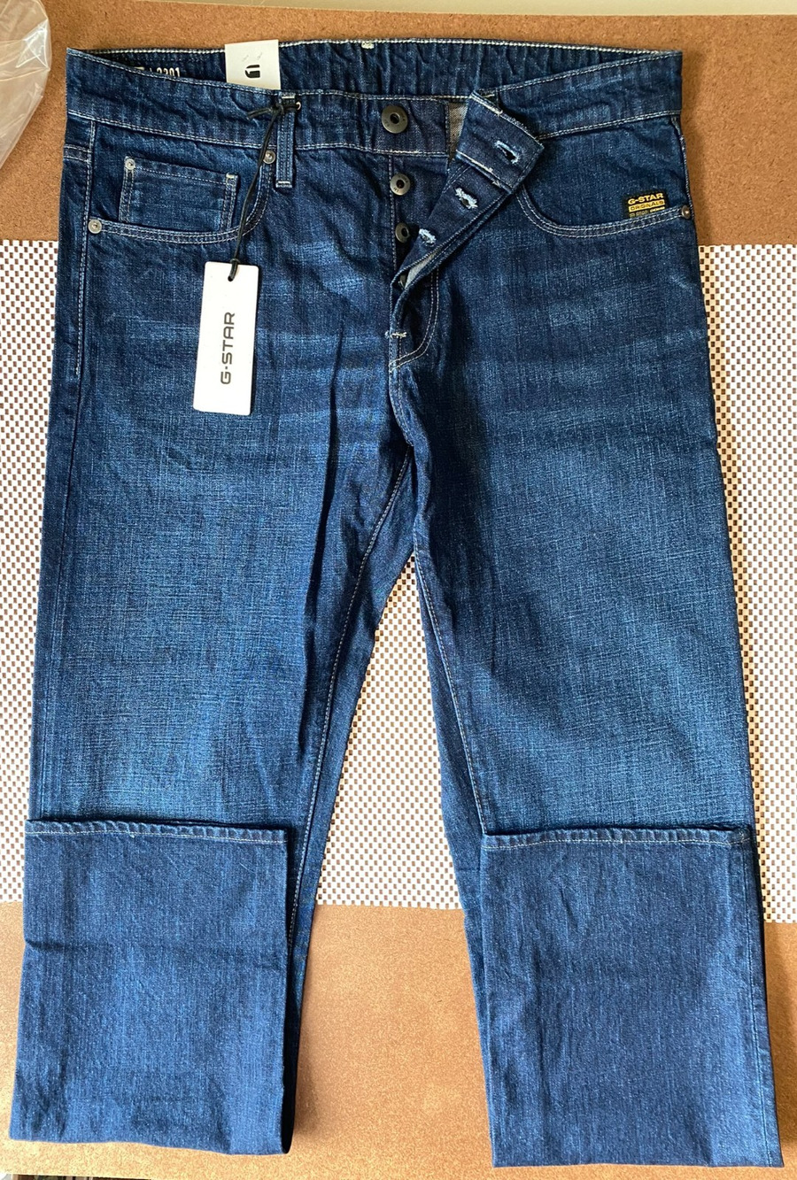 NWT G-Star RAW 3301 Straight Jeans Men W33 L34 Worn In Deep Marine Dark Wash